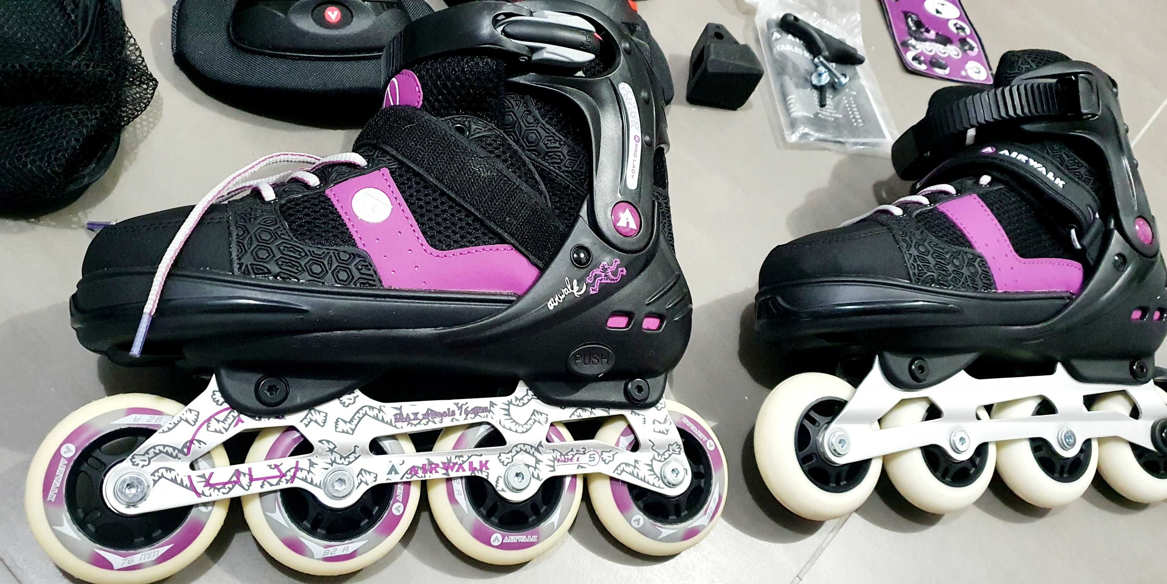 Rollerblades Airwalk 37-40 + conjunto de protecção. NOVO