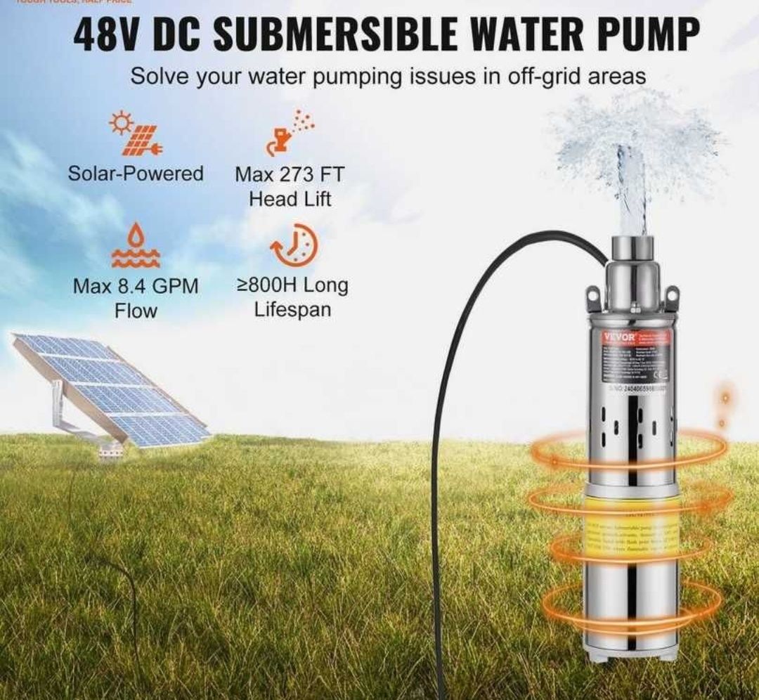 Bomba de Agua Submersível Solar 48V 369W 1900L/H