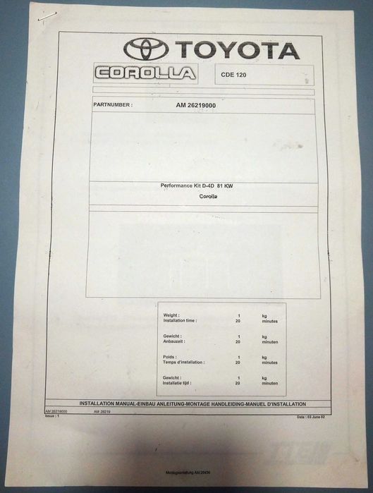 Box Potência TTE para Toyota Corolla E12 e Avensis T22 2.0 D-4D