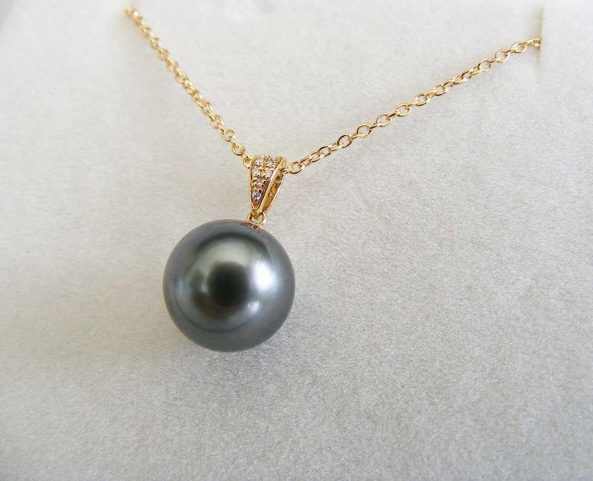 Nowy naszyjnik perła Tahiti 10mm 18k złoto diamenty 0.021ct na Święta