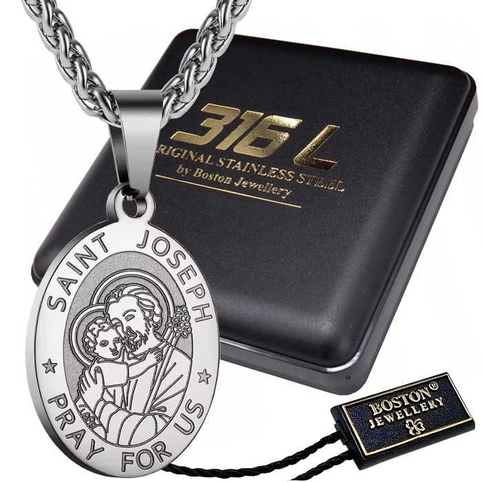 Srebrny Łańcuszek z Medalikiem ze Świętym Józefem Splot Królewski 60cm