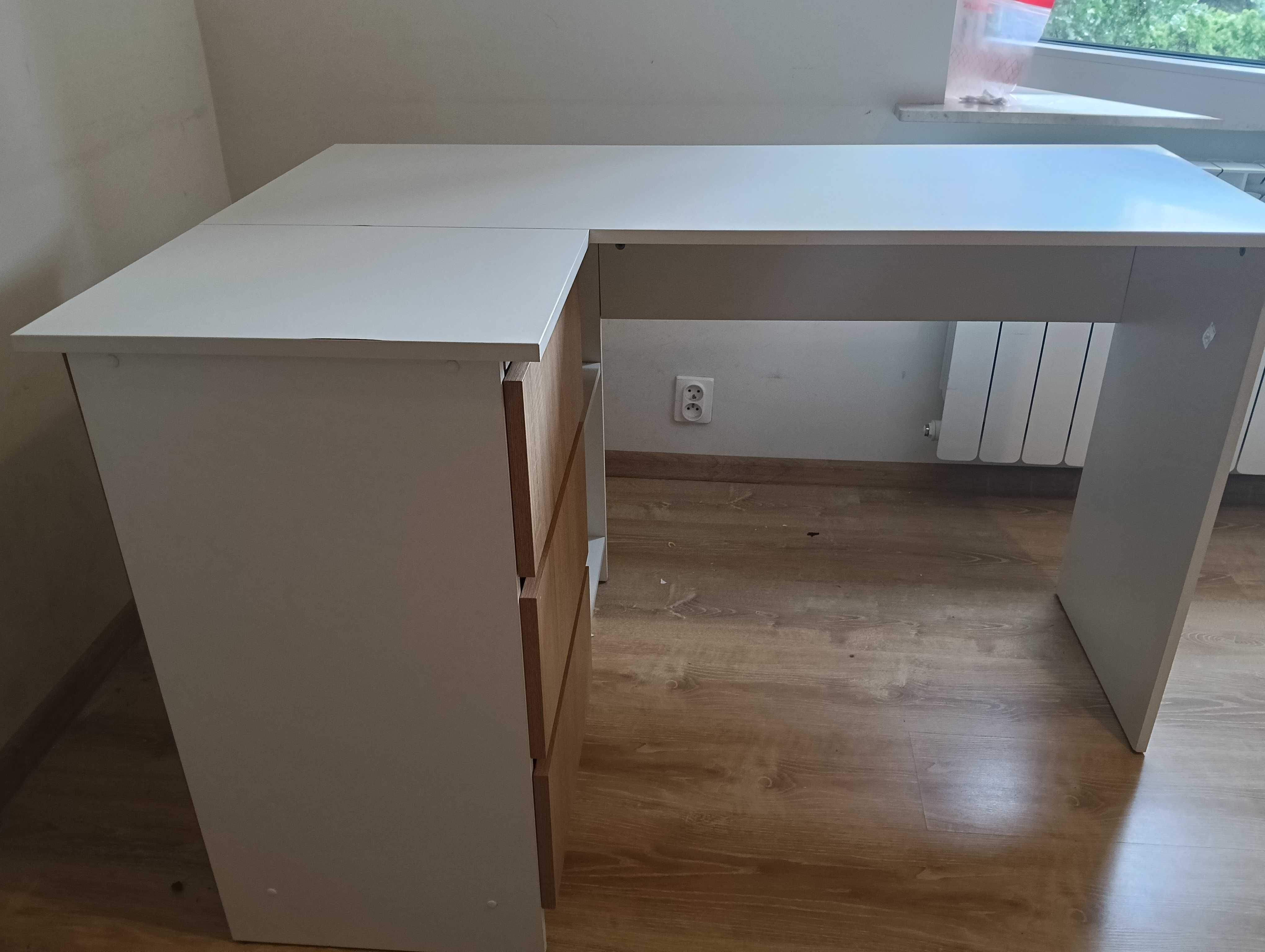 Biurko narożne z szufladami białe