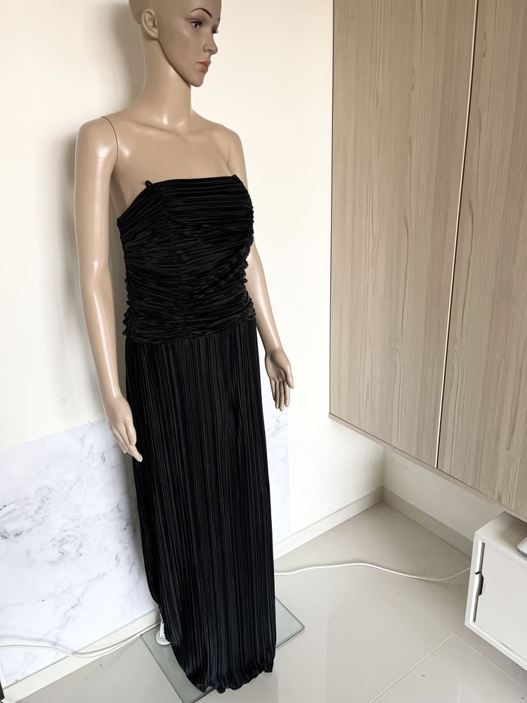 Czarna maxi plisowana sukienka after six XL