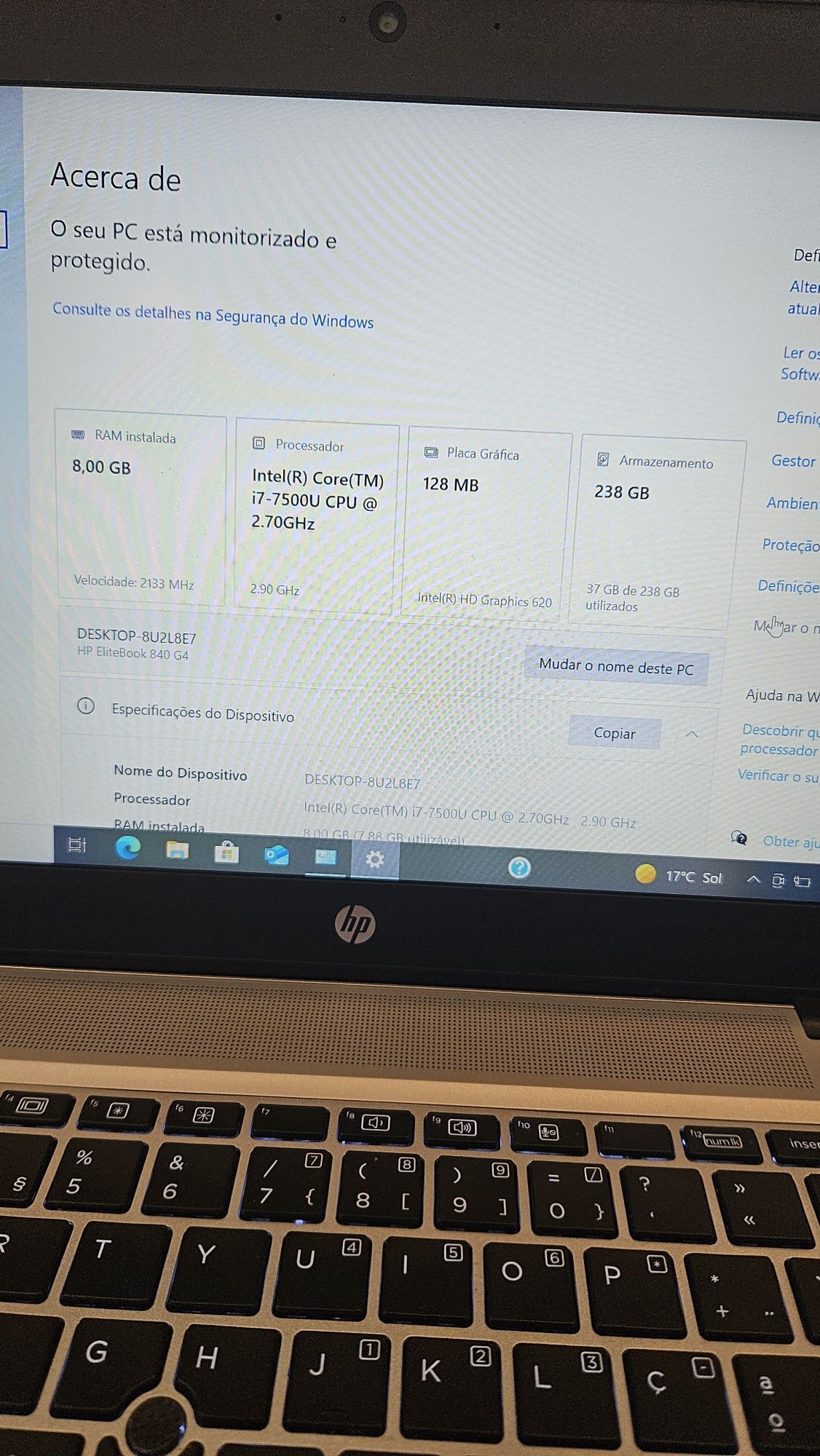 Portátil HP EliteBook i7 8GB RAM 240GB Disco WIN 10 PRO