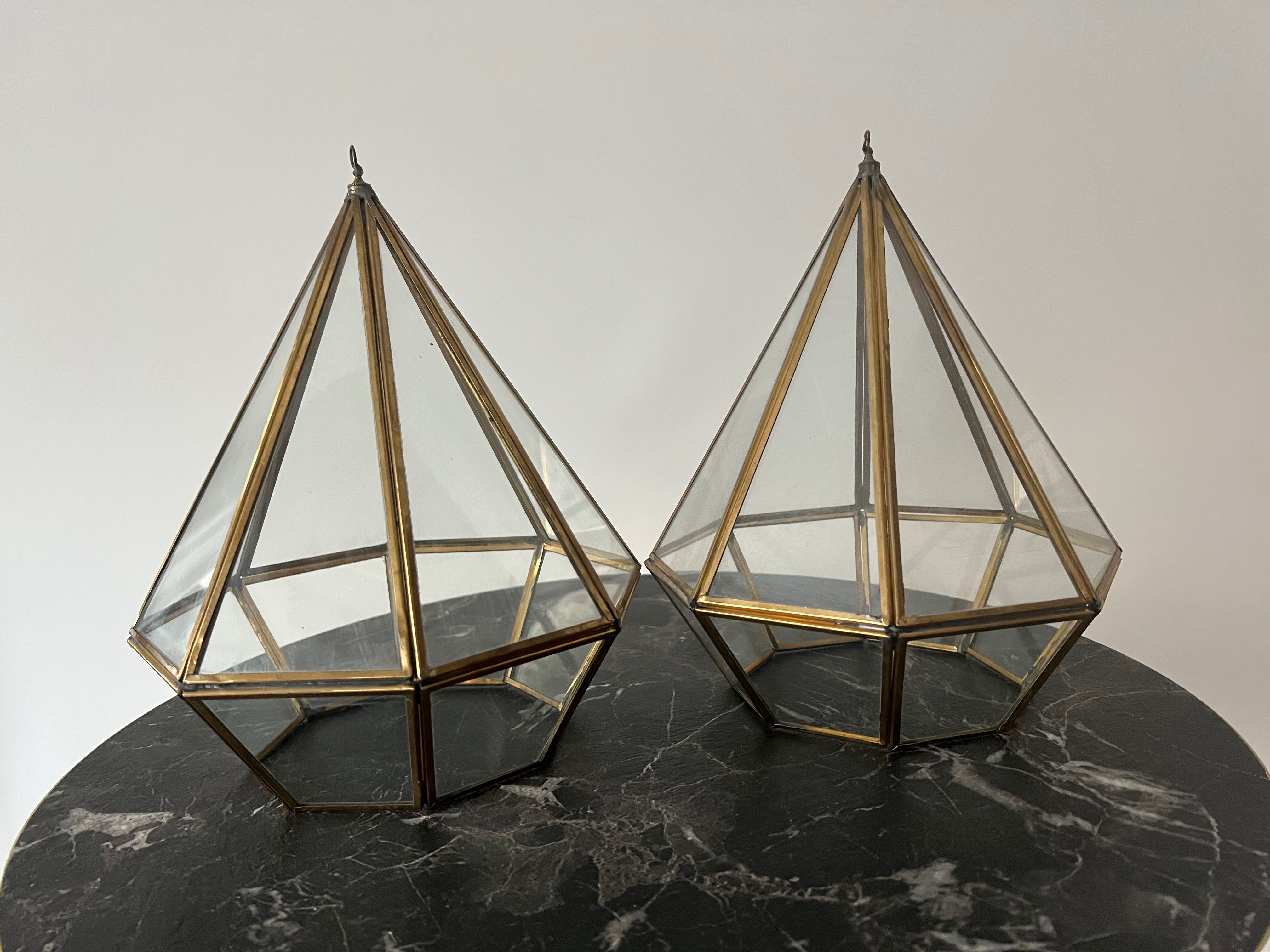 Piramida diament styl terrarium mosiądz/szkło