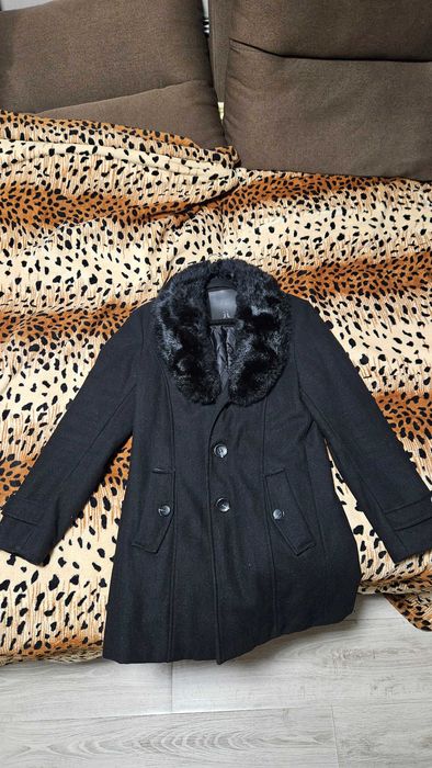 Солидное драповое пальто с мехом, мужское, приталенное