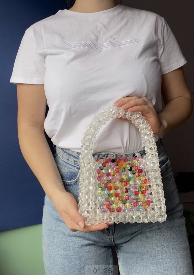 Torebka z koralików keyształków handmade