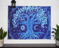 Gobelin/tkanina ścienna/narzuta "Blue Tree", UV, 94cm/73cm, nowa