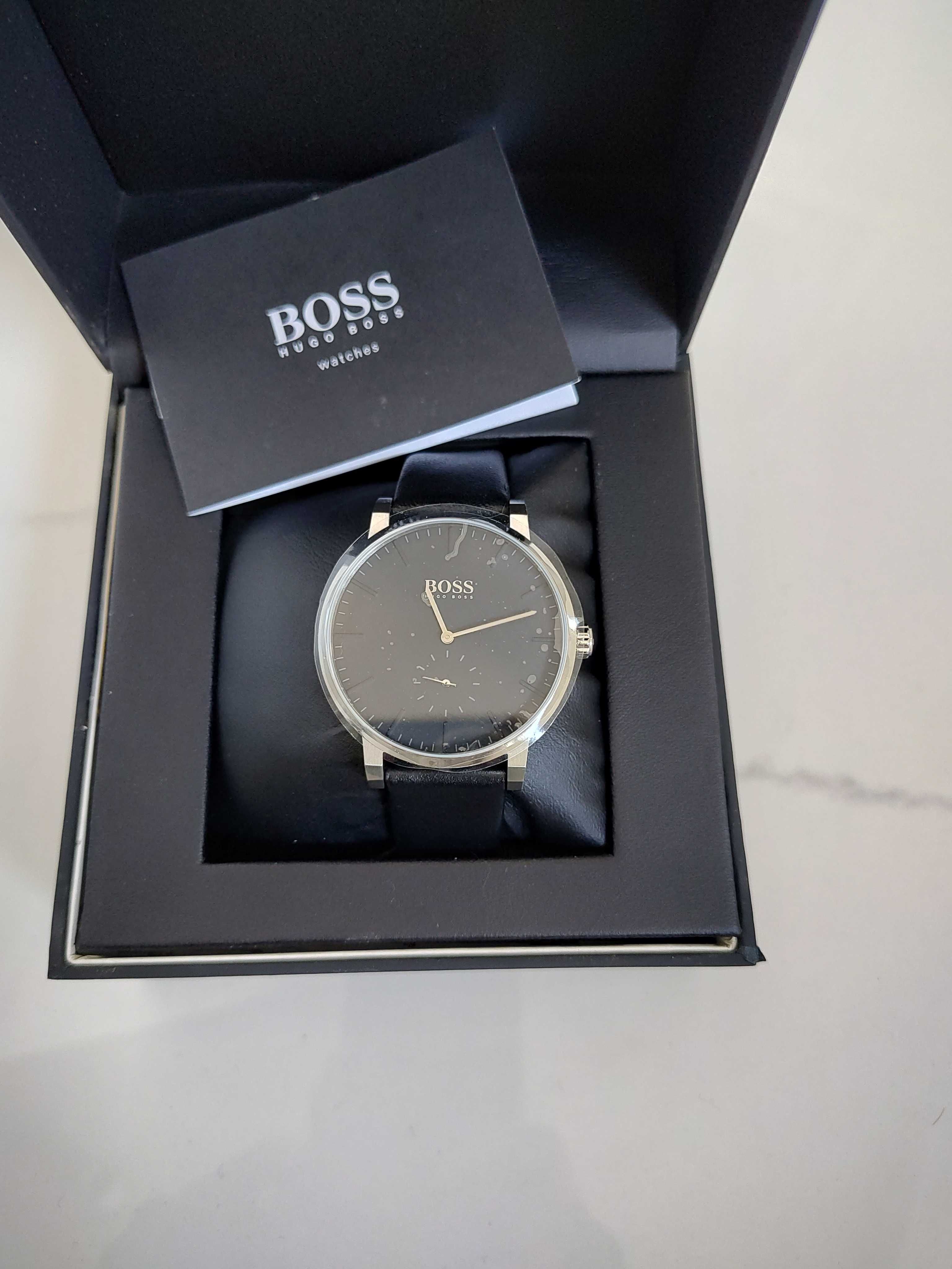 Zegarek męski Hugo Boss czarny skórzany Nowy