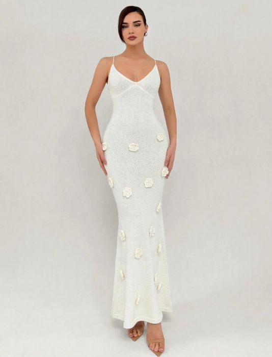 Нова біла літня пляжна в'язана максі сукня плаття з відкритою спиною