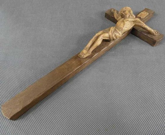 Wiszący Krzyż krucyfiks JEZUS rzeźba drewno 33 cm