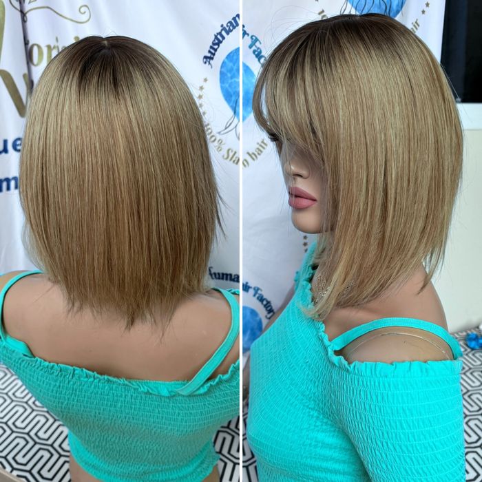 Накладка с натуральных славянских волос кожа шёлк омбре корни русый