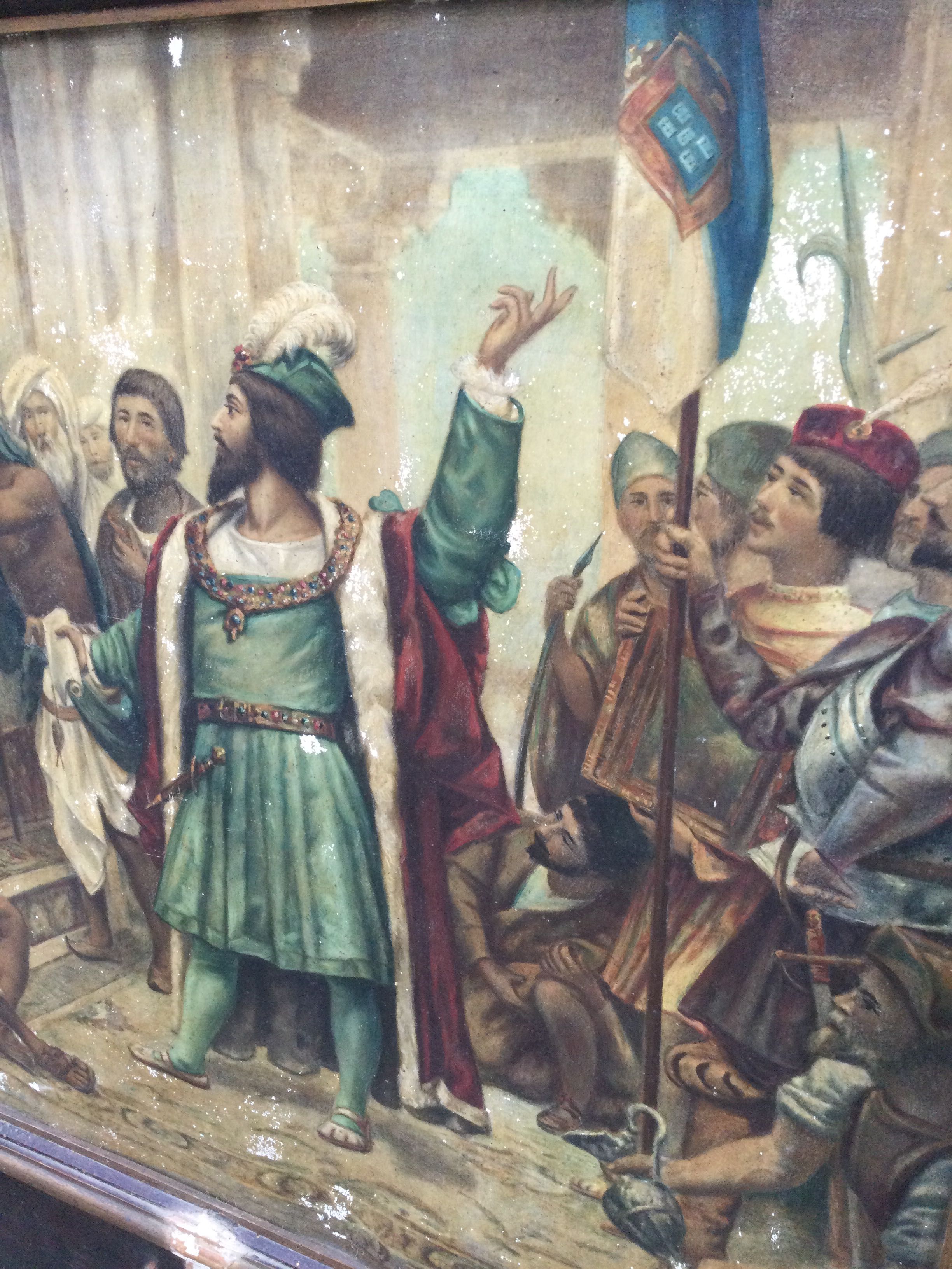 Pintura a óleo em cartão Antiga Assinada 107 cm Vasco Da Gama