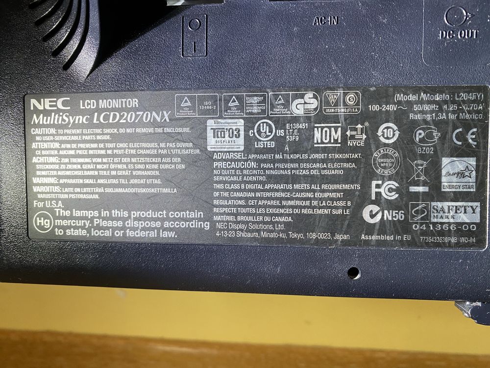 Монітор NEC MultiSync 2170NX S-PVA 1600x1200