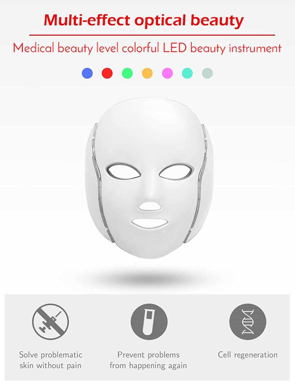 (NOVA) Máscara de terapia de luz, 7 cores LED de beleza facial