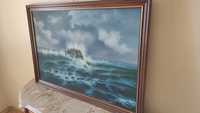 Quadro pintura tela Mar rocha vintage