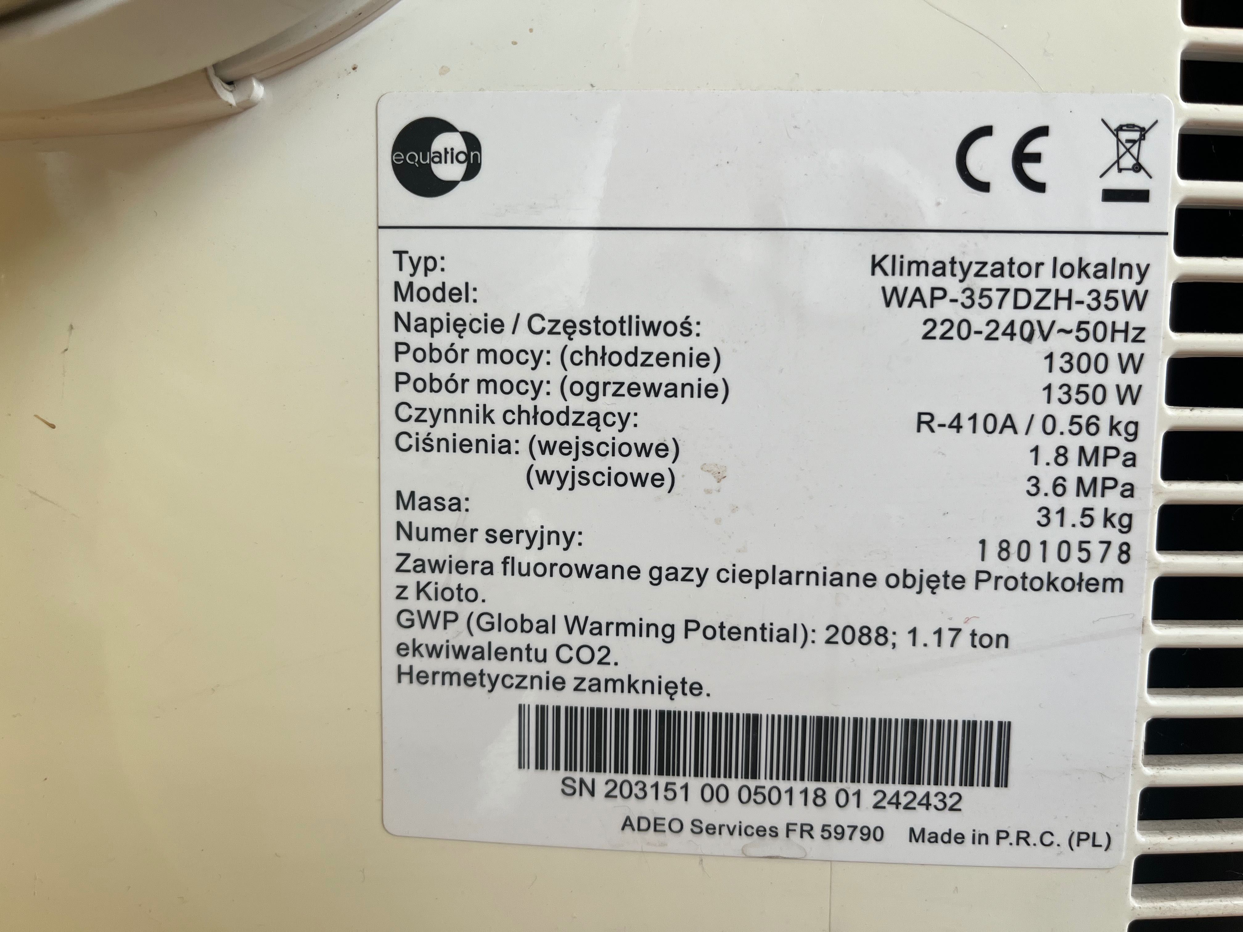Klimatyzator lokalny equation WAP-357DZH-35W