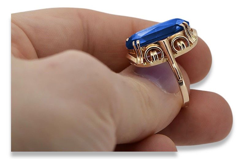 Pierścionek z czerwonego złota 14k 585 z Szafirem vrc038 Vintage 16/