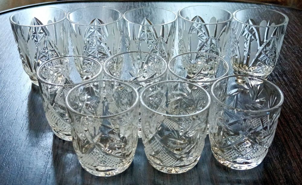 Рюмки хрустальные. 2 набора (без 1 рюмки) одним лотом.