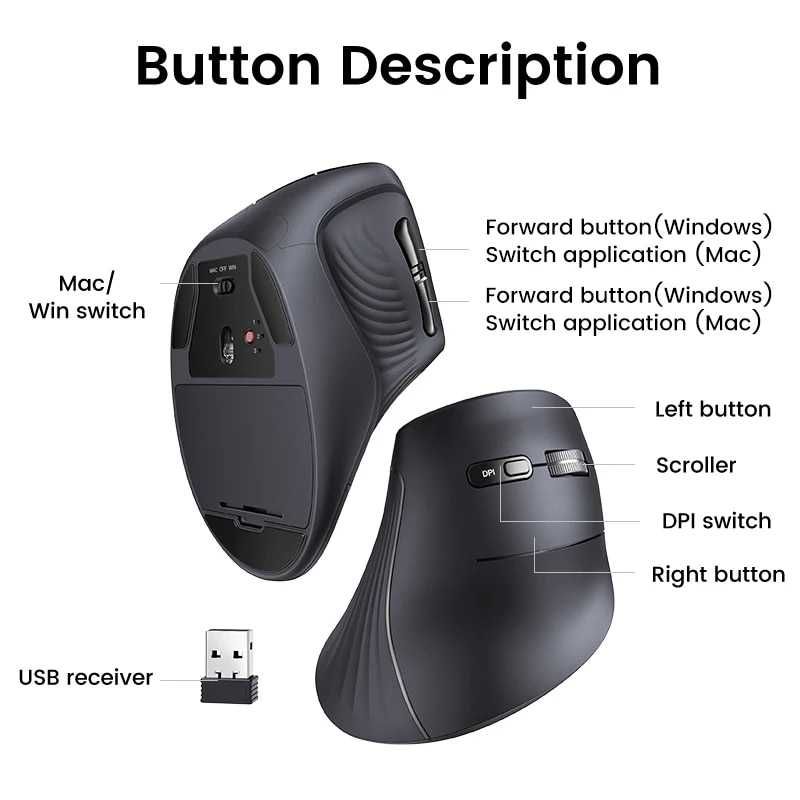 Вертикальна безшумна бездротова миша UGREEN MU008 Bluetooth 25444 НОВА