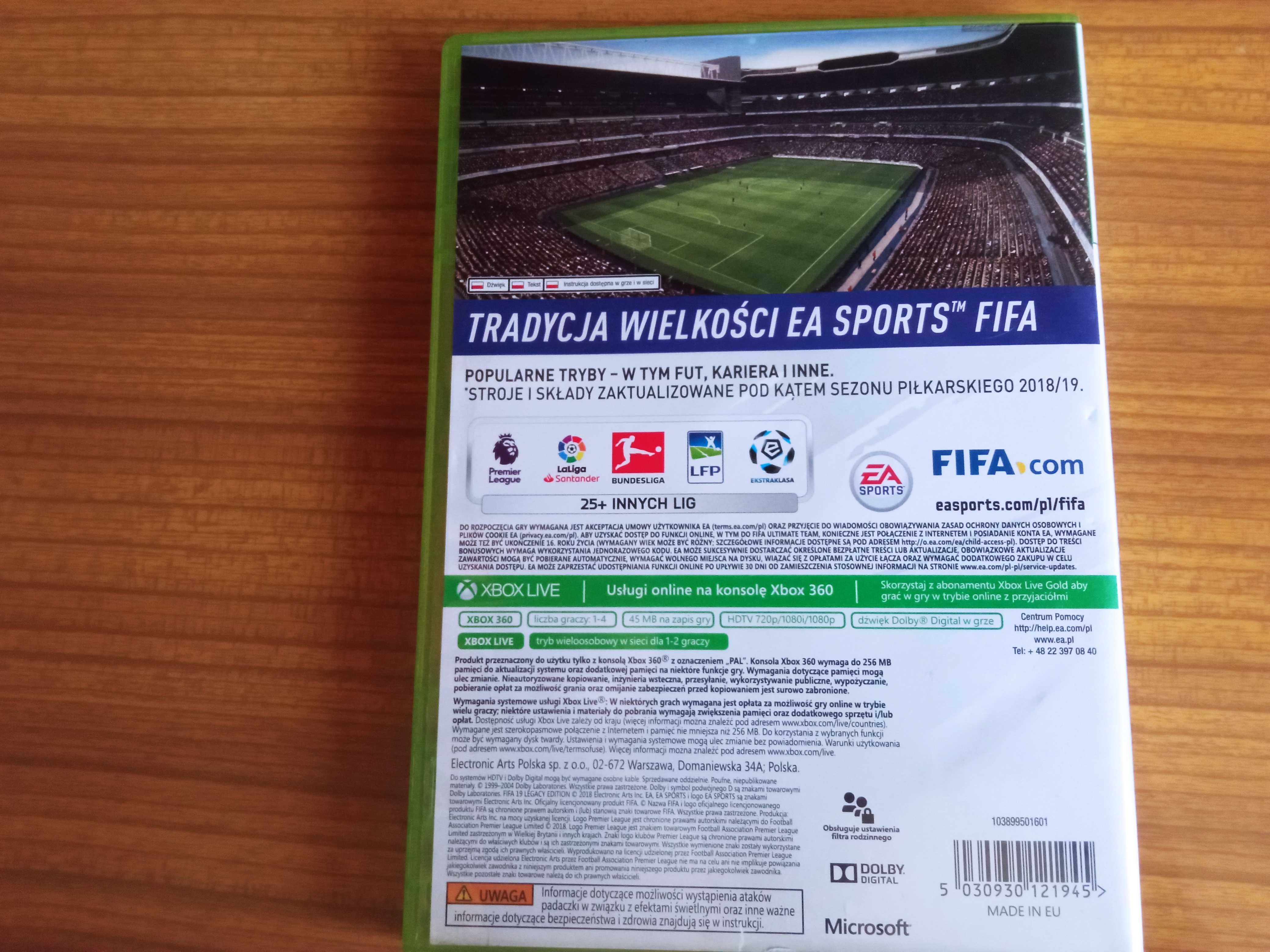 Gra Fifa 19 edycja legacy, polska wersja językowa na Xbox 360