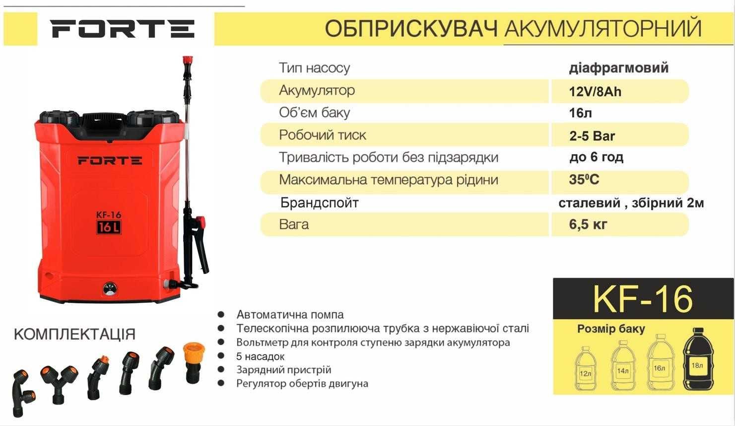 2024 року виготовленя Опрыскиватель аккумуляторный Forte KF-16 на 16л