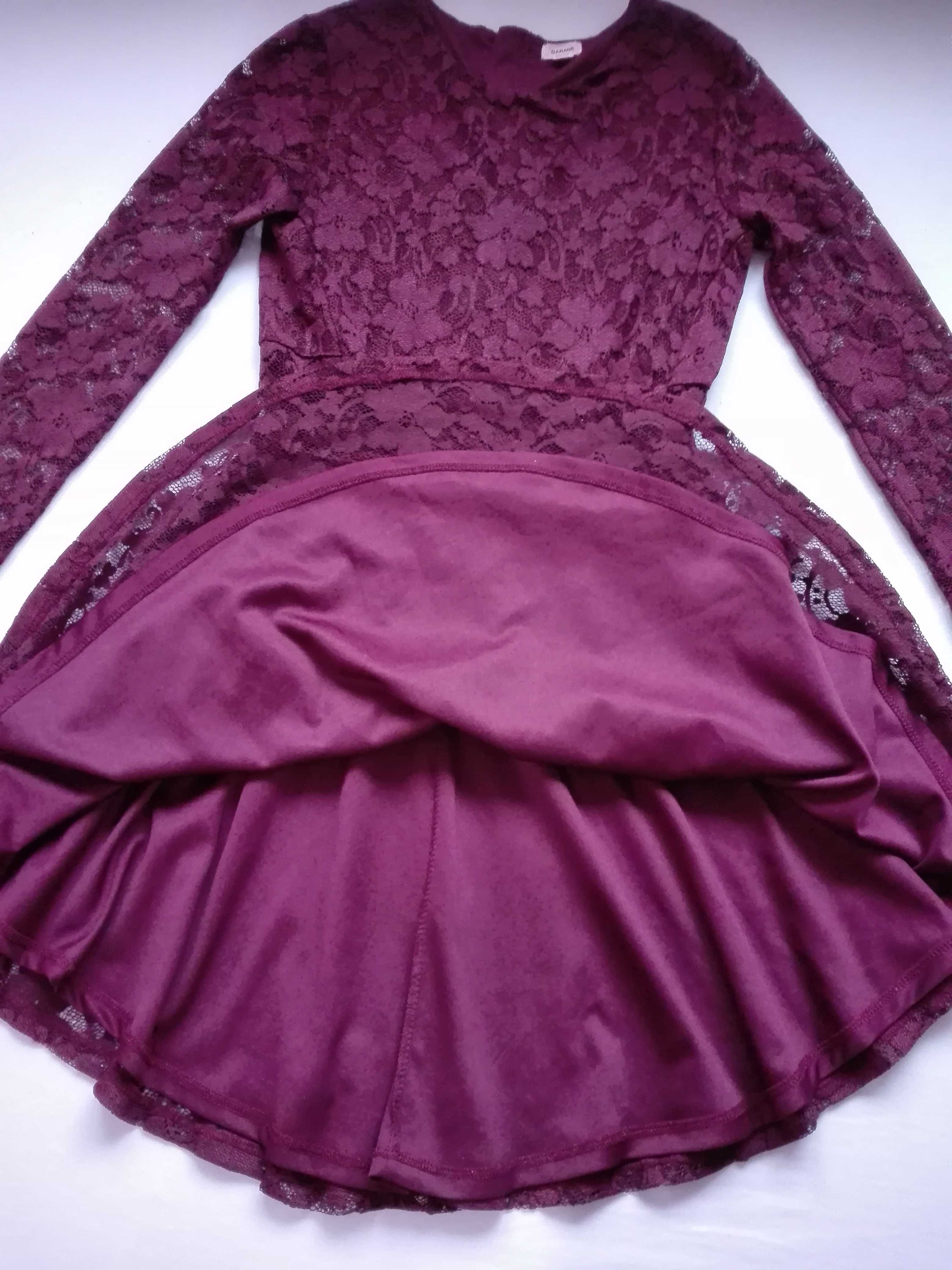 bordowa/wiśniowa sukienka z koronki, koronkowa, M, 38, jak nowa