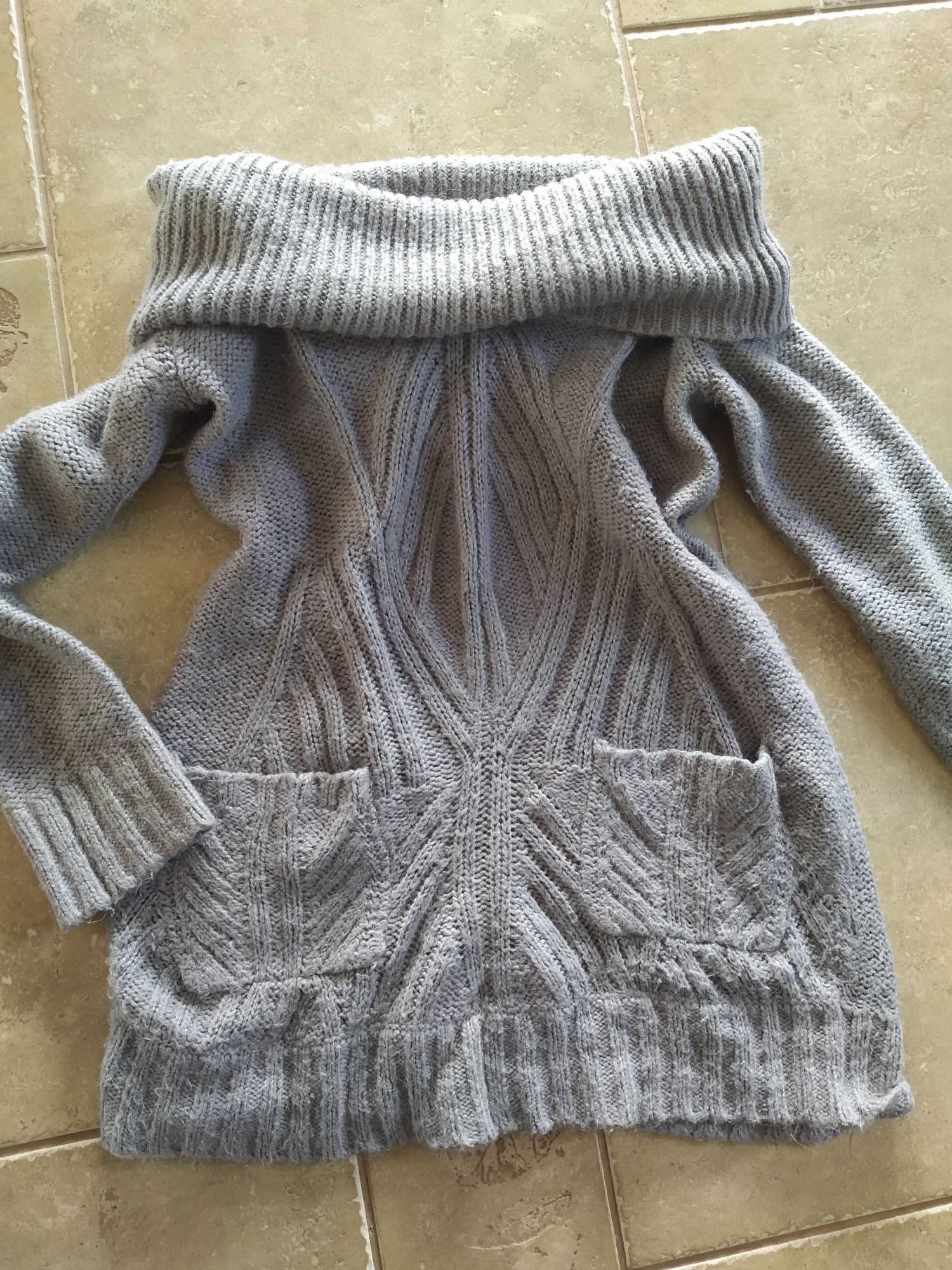 Gruby sweter oversize alpaka wełna szeroki golf xxL tunika sukienka