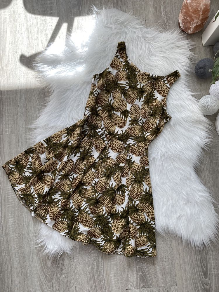 Sukienka ananaski XS ananasy z koła koktajlowa