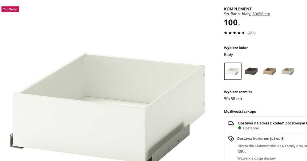 Sprzedam szufladę Ikea PAX Komplement białą 50x58