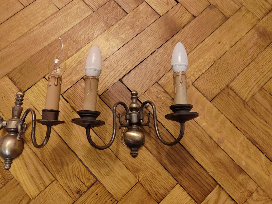 Żyrandol mosiężny 5 ramienny + kinkiety