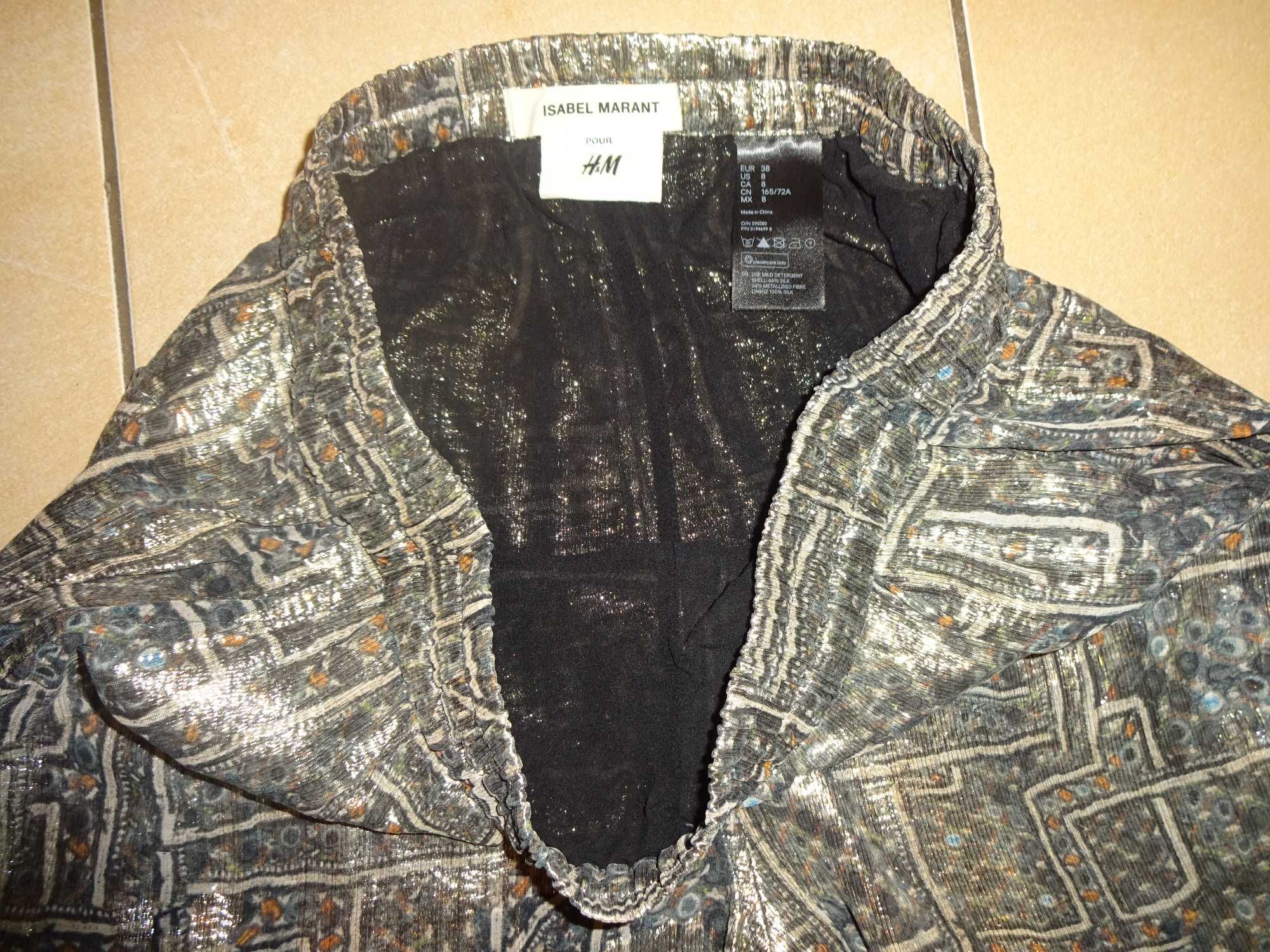 Isabel Marant H&M pour jedwabne cieńkie metaliczne złote spodnie