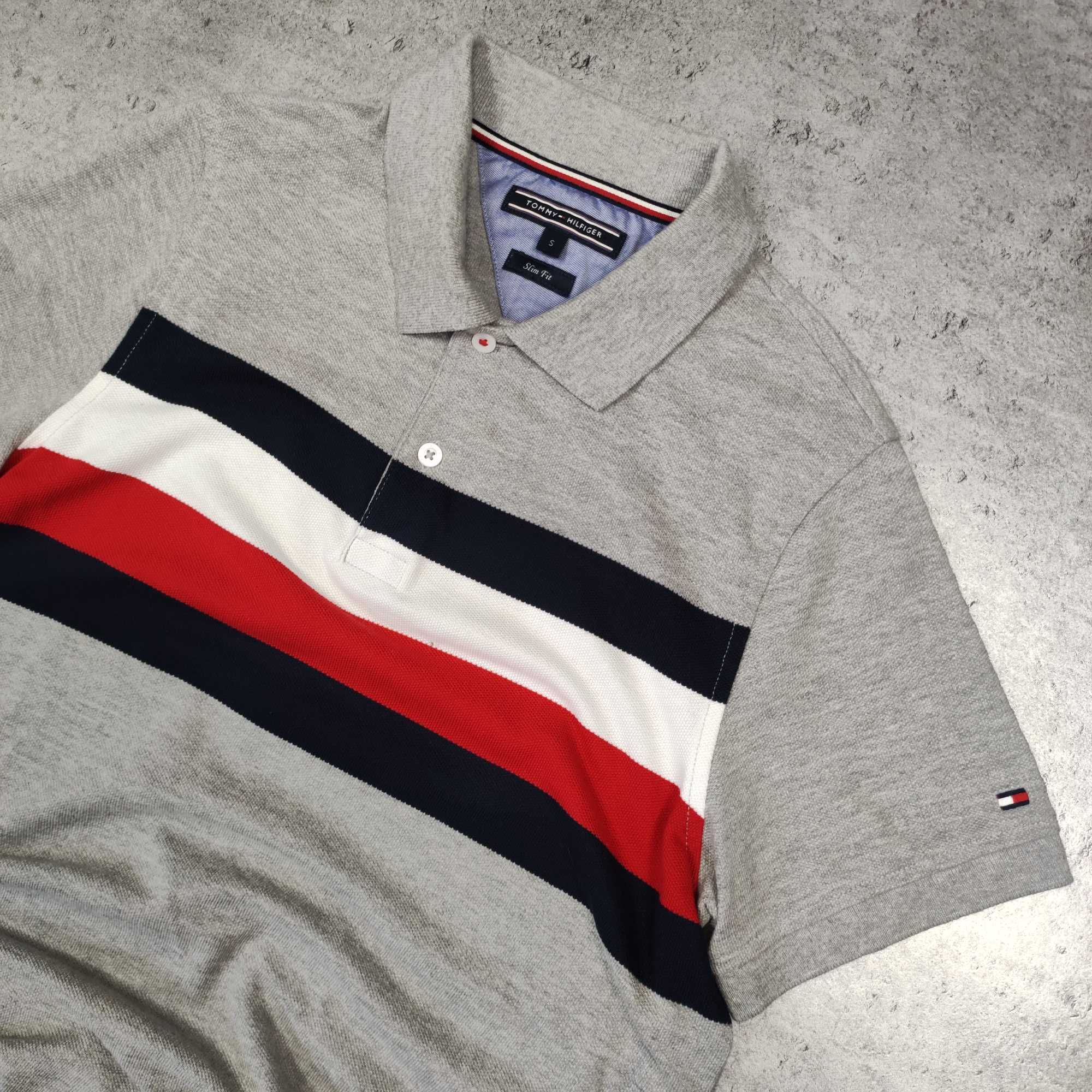 MĘSKA Koszulka Polo Elegancka Duże Logo Tommy Hilfiger Bawełna SlimFit