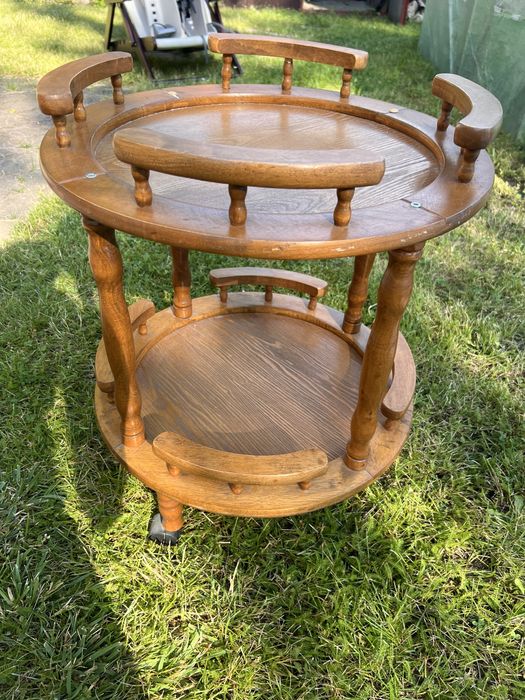 Barek na kółkach drewniany brąz szafka stolik