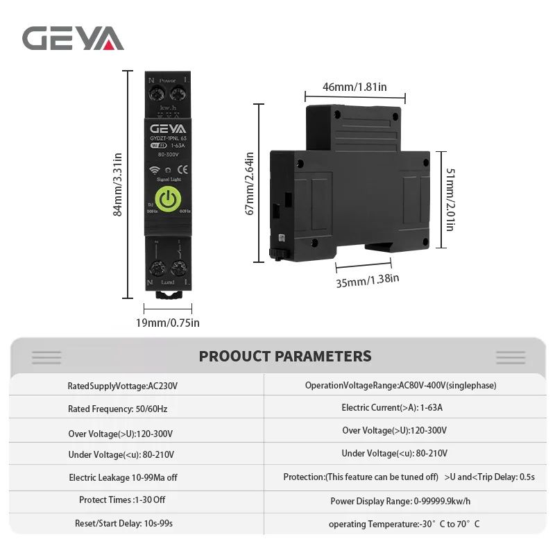Смарт автомат GEYA GYDZT-1PNL 63А, розумний вимикач Wi-fi Tuya Smart