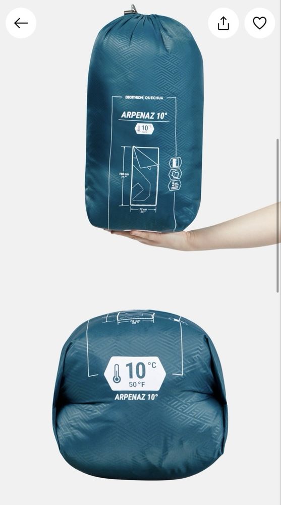 Спальний Мішок для Кемпінгу QUECHUA ARPENAZ 10 (190 х 72 см) Бірюзовий