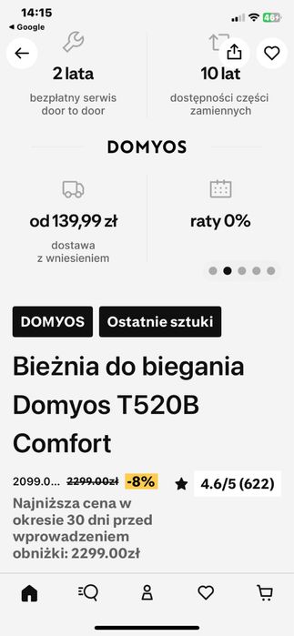 Bieżnia Domyos T520B comfort Decathlon
