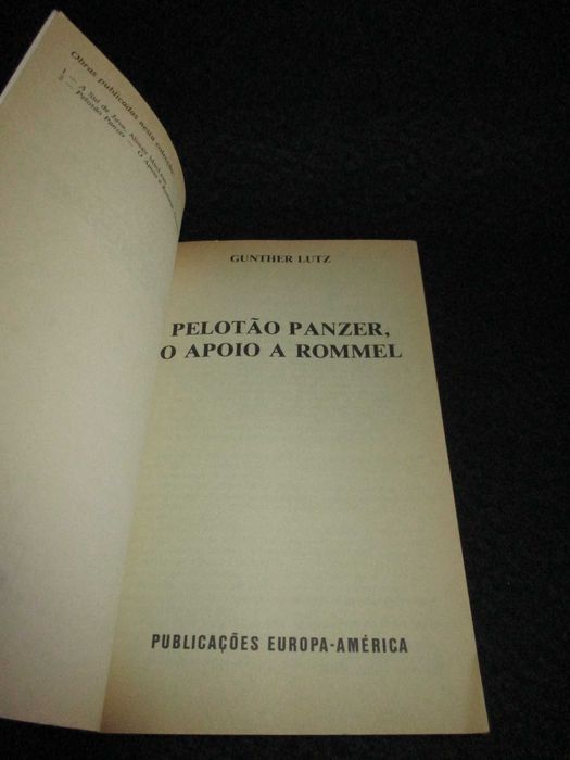 Livro Pelotão Panzer O Apoio a Rommel Gunther Lutz