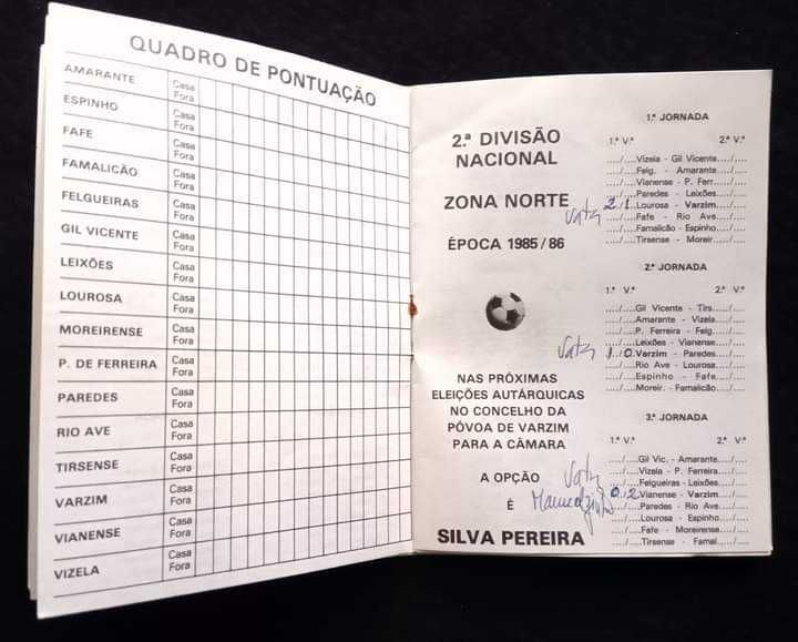 Calendário de jogos da época 85/86