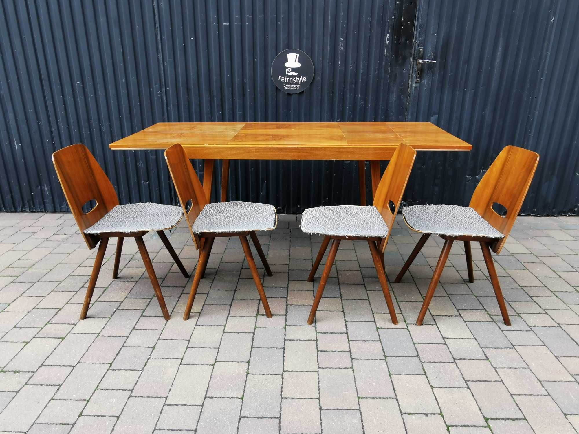 Stół+ 4x krzesło TATRA proj. F. Jirák, Czechosłowacja '60 Design, Prl