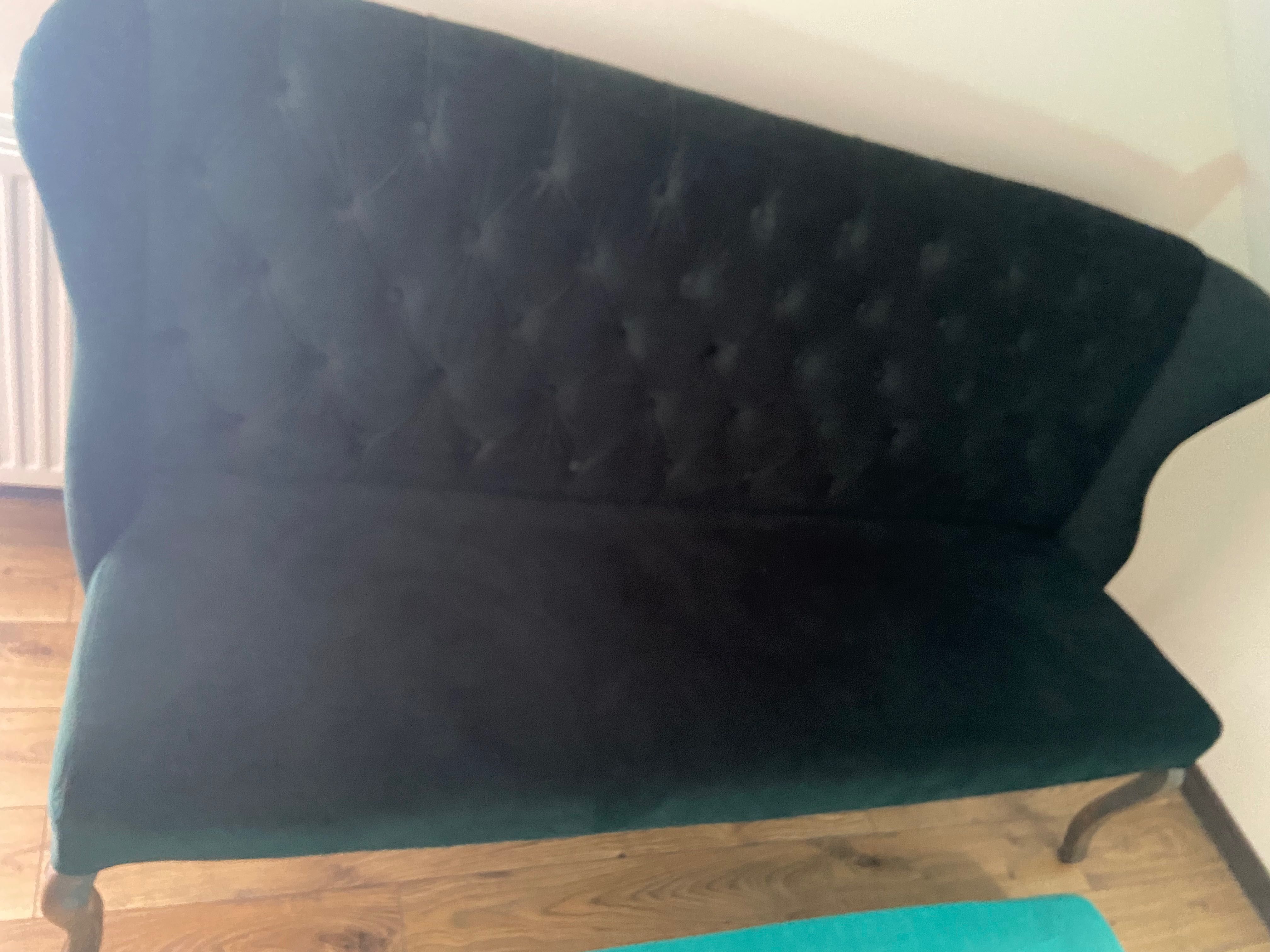 Kanapa sofa Chesterfield zielona 180 cm welur debowe nogi Ludwik