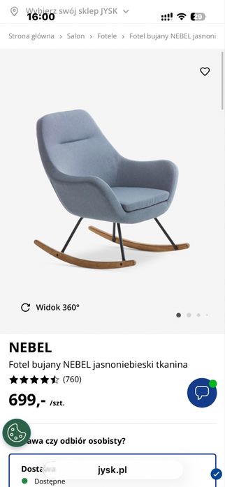 Fotel bujany NEBEL jasnoniebieski tkanina JUSK