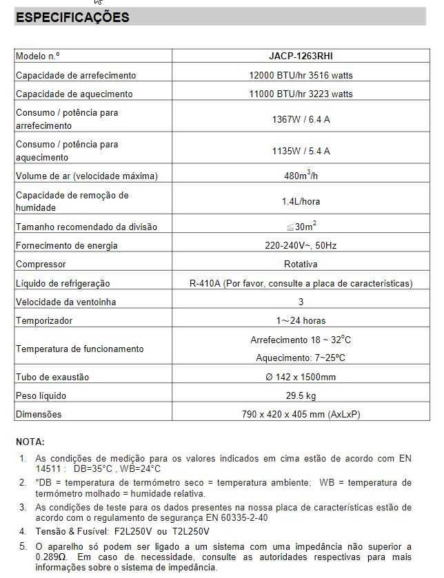 Ar Condicionado Portátil - Jocel JACP-1263RHI