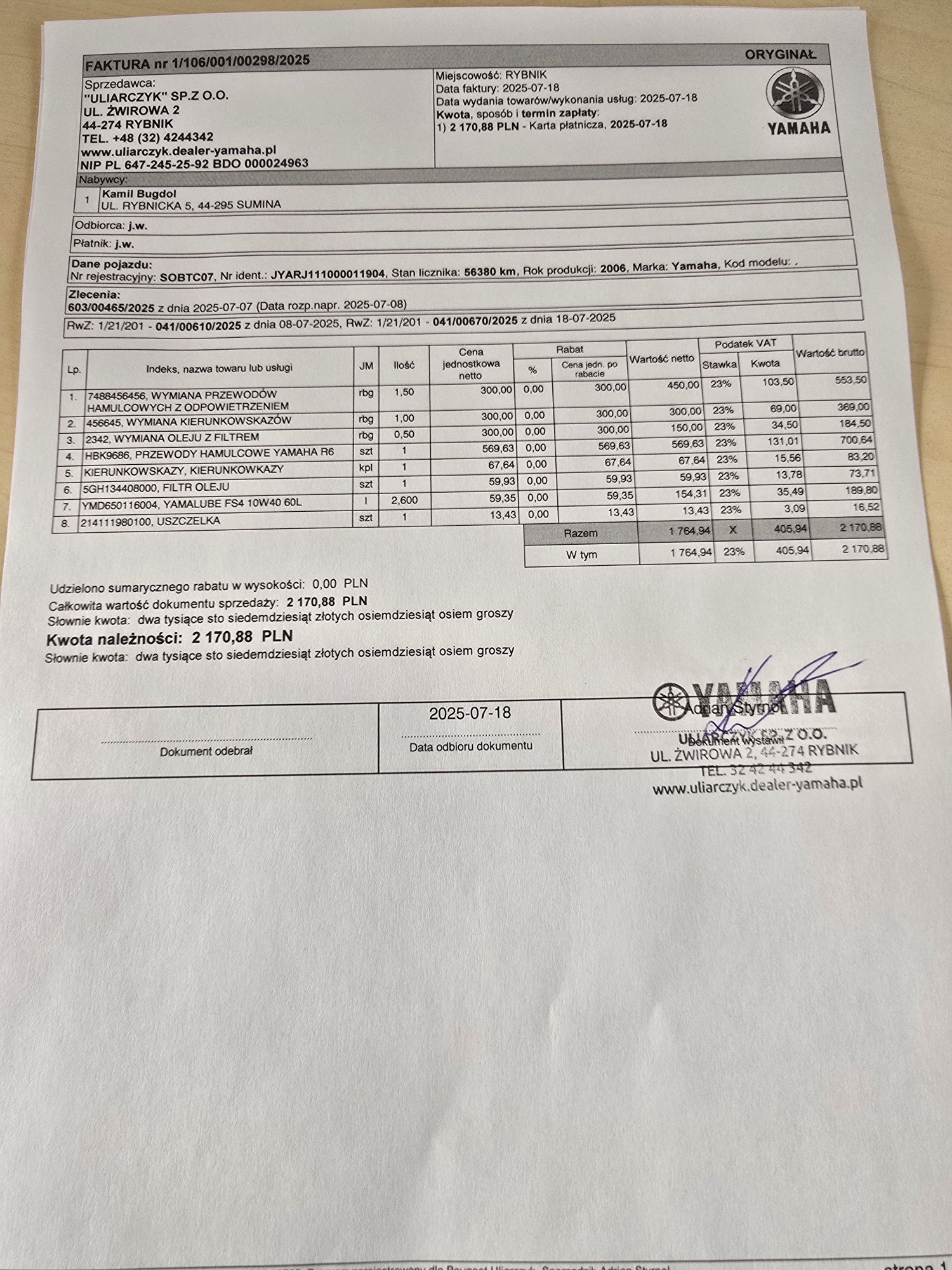 Yamaha r6 2006r rj11 a2  Doinwestowana