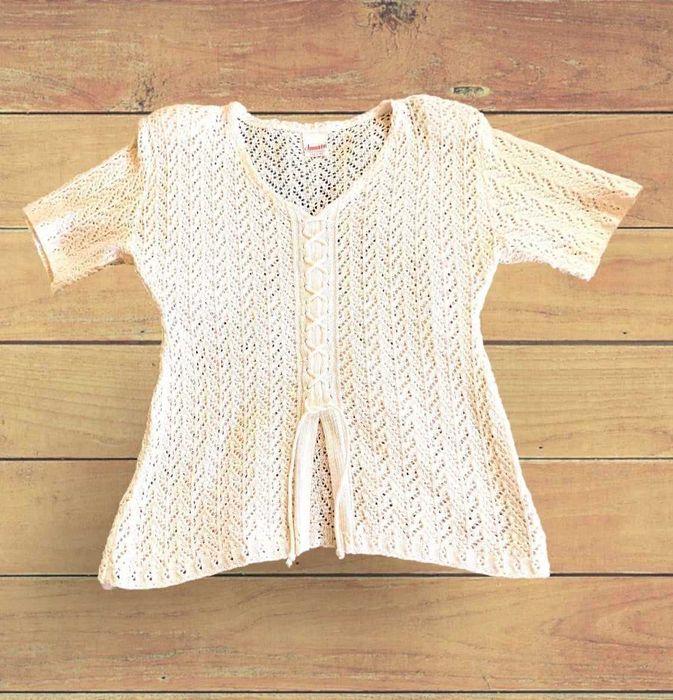 Bluzeczka biała ażurowa z krótkim rękawkiem L