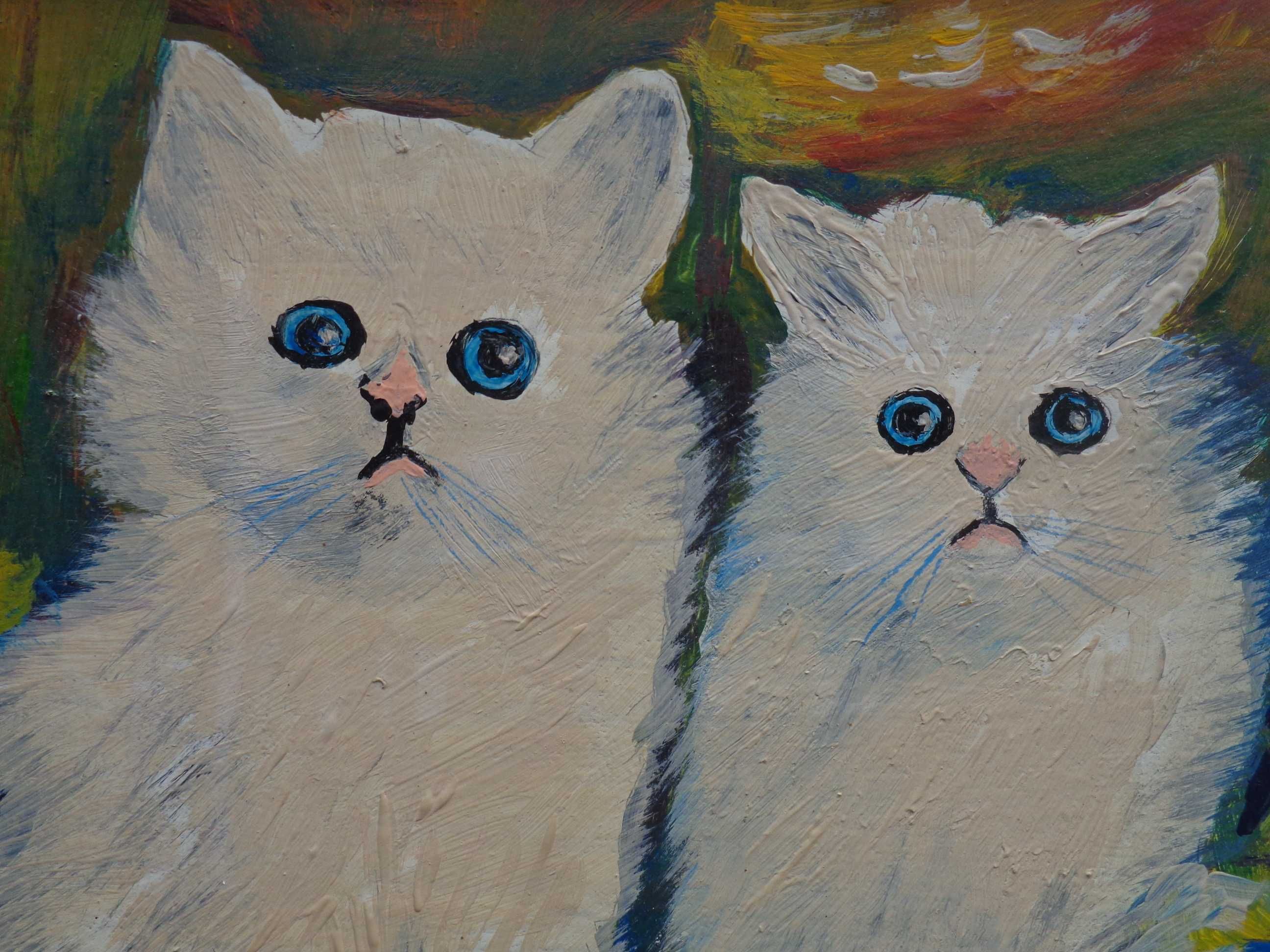 Quadro com Pintura a Óleo de Gatinhos Brancos