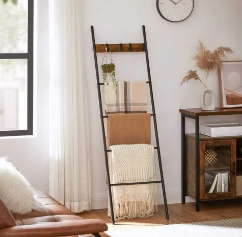 Vasagle Regał Z Nachyloną Drabiną, Wieszak Na Ręczniki Lls016B01