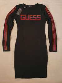 NOWA oryginalna sukienka Guess L 40 czarna piękna logo w cyrkonie