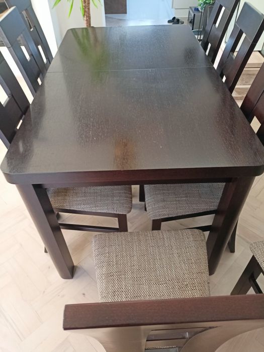 Stół z krzesłami 160/240 ×90 drewniany w bdb stanie