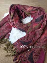 Wzorzysty szalik wiosenny chusta szal 100% pashmina kaszmir wiosenny w